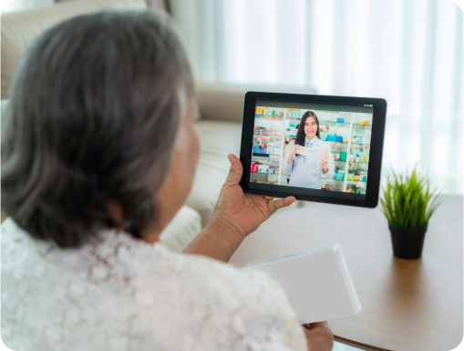 Virtual teleconsultation and medication delivery.